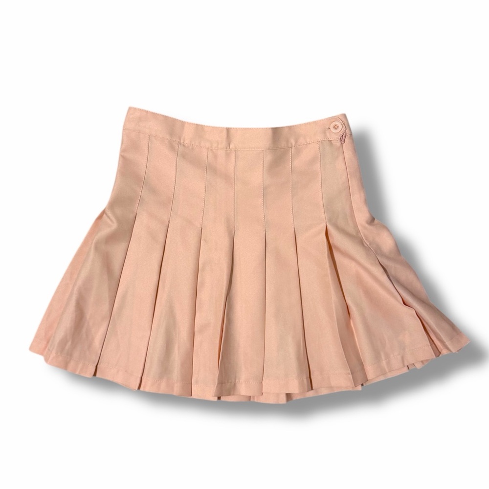 Peach Pleated Preppy Coquette Skirt with Button
